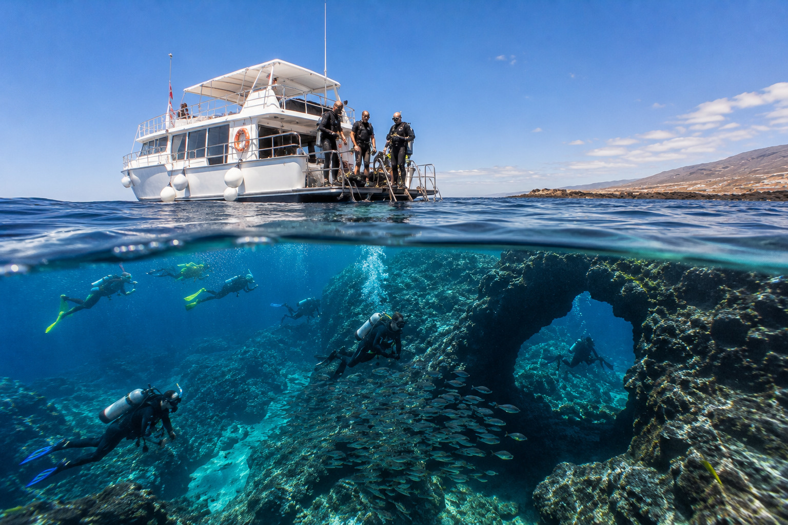 Dykning och snorkling — vulkaniska rev och sjunkna vrak