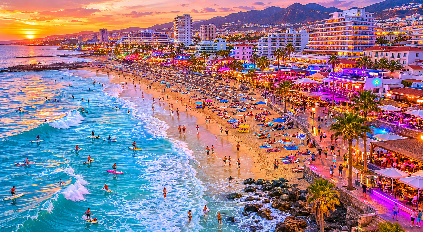 Las Veronicas i Playa de las Américas — gränszonen mellan familj och nattliv