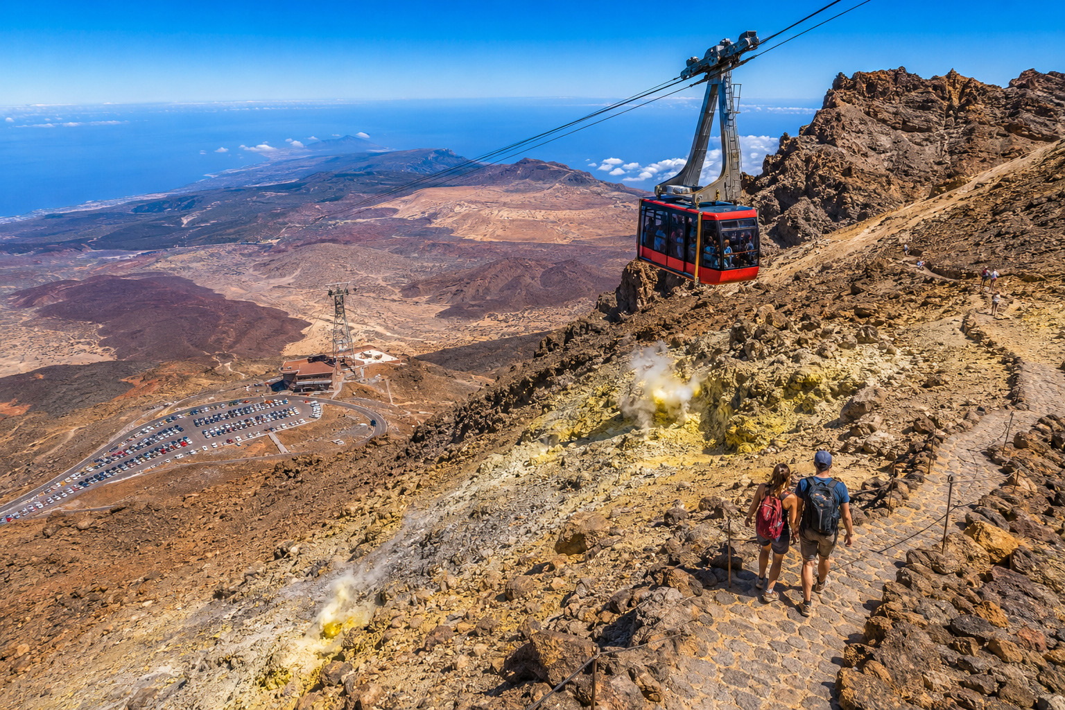 Teide kabelbana till 3 555 m — kombinerad med solnedgångstur är detta den mest bokade par-utflykten.
